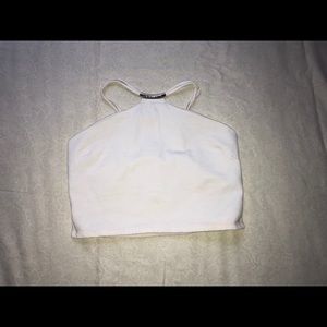 White Halter Crop Top with Metal embellishment